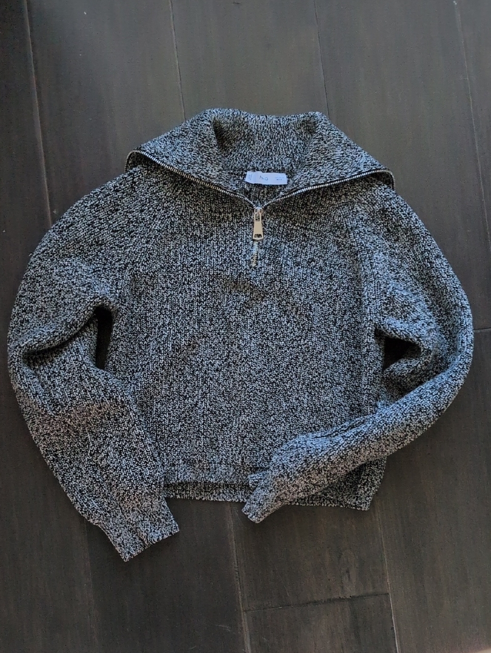 Mango Speckled Half-Zip Funnel Neck Sweater - Black & White